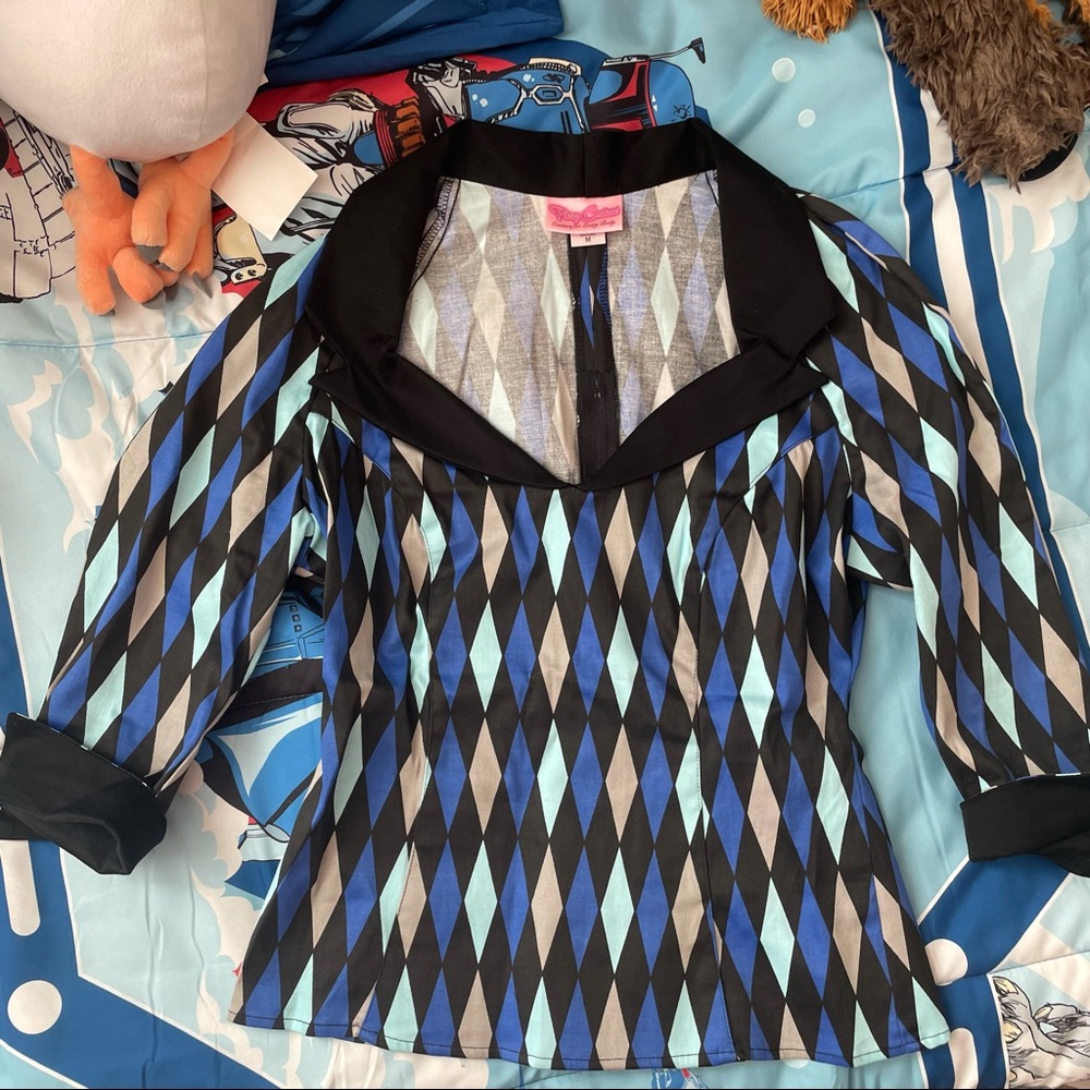 Pinup girl clothing house harlequin Lauren top medium EUC